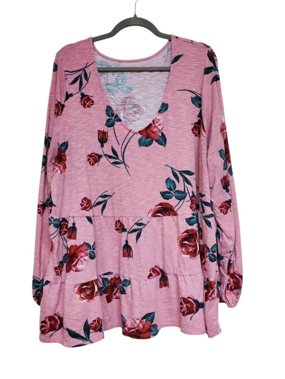 Torrid Woman's Distressed Pink Rose Print Long Sleeve Peasant Top Plus Size 3